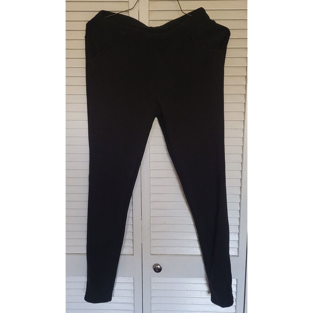 HOSHO Black Slim Fit Polyester Mix Material Pants with Pockets – L
